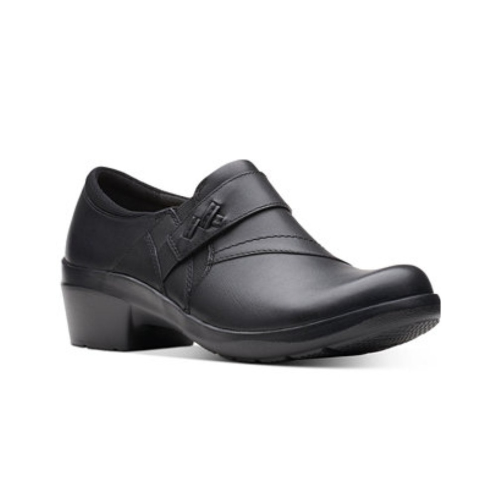 Clarks Women's Angie Pearl Slip On Black Leather Mules 64068 Size 10W NEW! $120